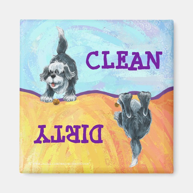 Shaggy Sheep Dog Heads and Tails Dirty / Clean Magnet (Front)