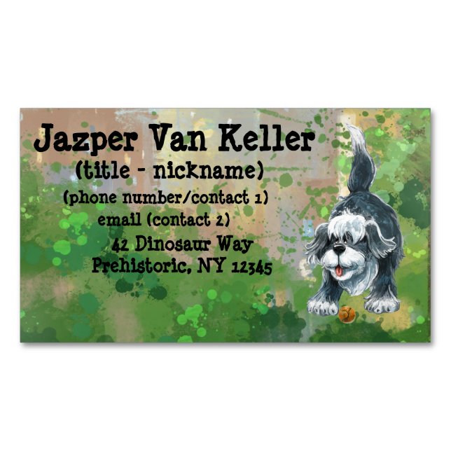 Shaggy Sheep Dog Magnetic Business Card (Front)