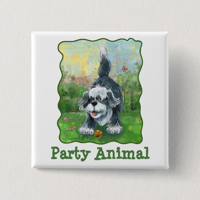 Shaggy Sheep Dog Party Centre 15 Cm Square Badge (Front)