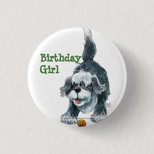 Shaggy Sheep Dog Party Centre 3 Cm Round Badge (Front)