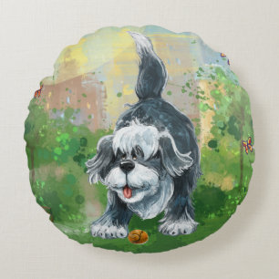 Shaggy Sheep Dog Round Cushion