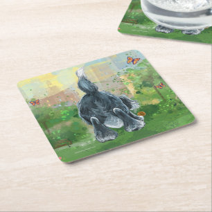 Shaggy Sheep Dog Square Paper Coaster