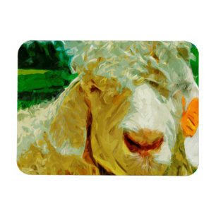 Shaggy White Angora Goat Abstract Impressionism Magnet