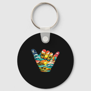 Shaka hand beach sunset tropical surf vibes key ring