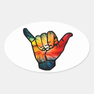 Shaka Rainbow Oval Sticker