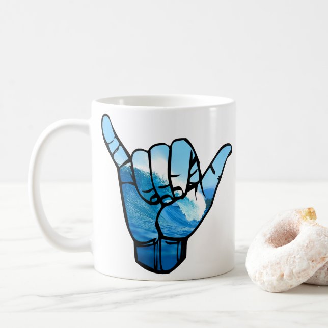 Shaka Sign Wave Rip Curl Coffee Mug (With Donut)