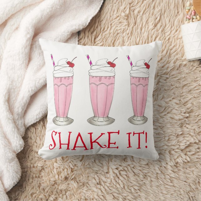Shake It! Pink Strawberry Ice Cream Shop Milkshake Cushion (Blanket)