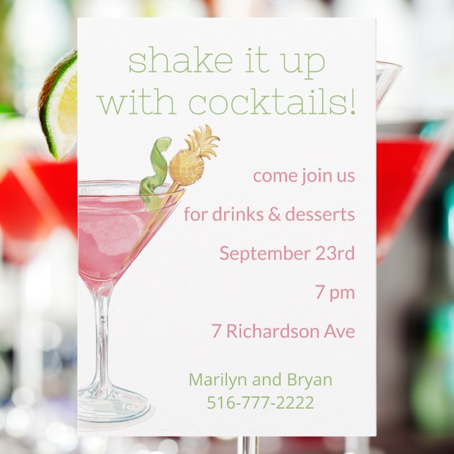 Shake It Up! Pink Cosmopolitan Cocktail Party Invitation (Creator Uploaded)