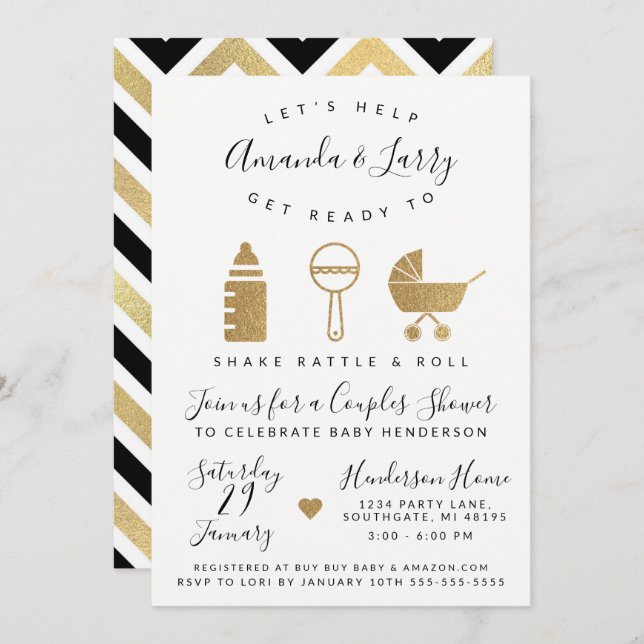 Shake Rattle and Roll Baby Shower Invitation (Front/Back)