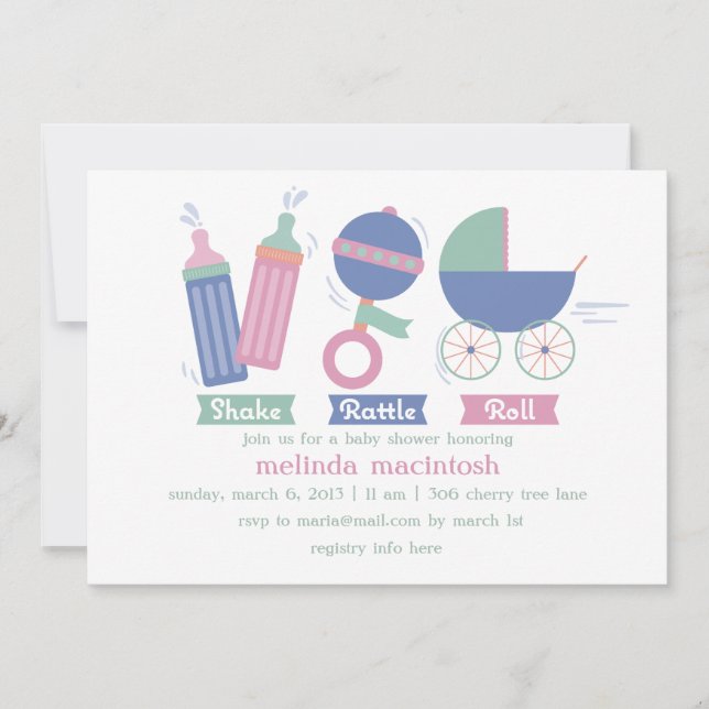 Shake Rattle & Roll Baby Shower Invitation (Front)