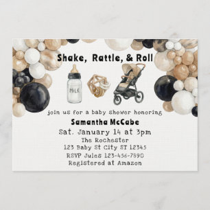 Shake, Rattle, Roll & Balloon Arch Baby Shower Invitation