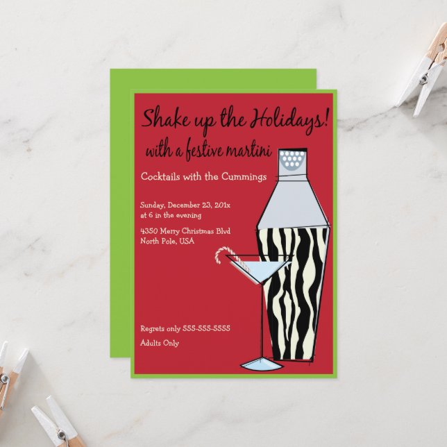 Shake Up The Holidays Cocktail Invitation (Front/Back In Situ)