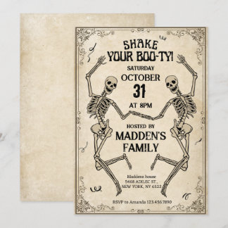 Shake Your Boo-ty Vintage skeletons Halloween Invitation