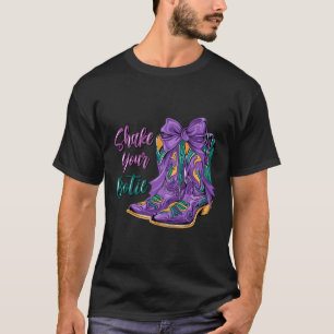 Shake Your Bootie Mardi Gras Cowboy Boot Mardi Gra T-Shirt