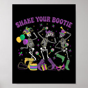 Shake Your Bootie Skeleton Mardi Gras Cowboy Boot Poster