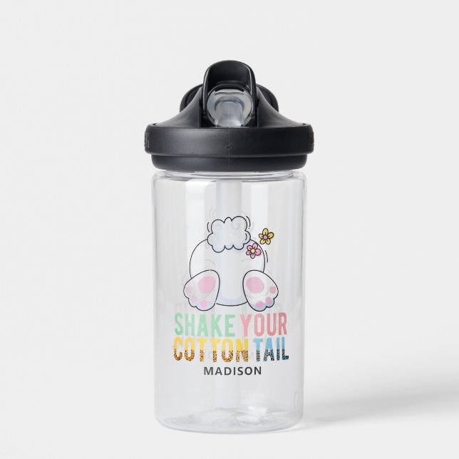 Shake Your Cotton Tail Cute Easter Bunny Add Name Water Bottle (Front)