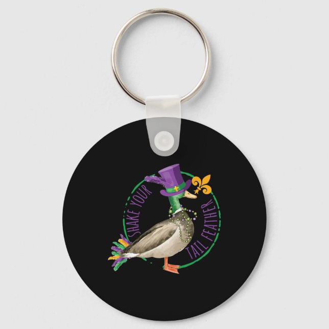 Shake Your Tail Feather Mardi Gras Beads Funny Par Key Ring (Front)