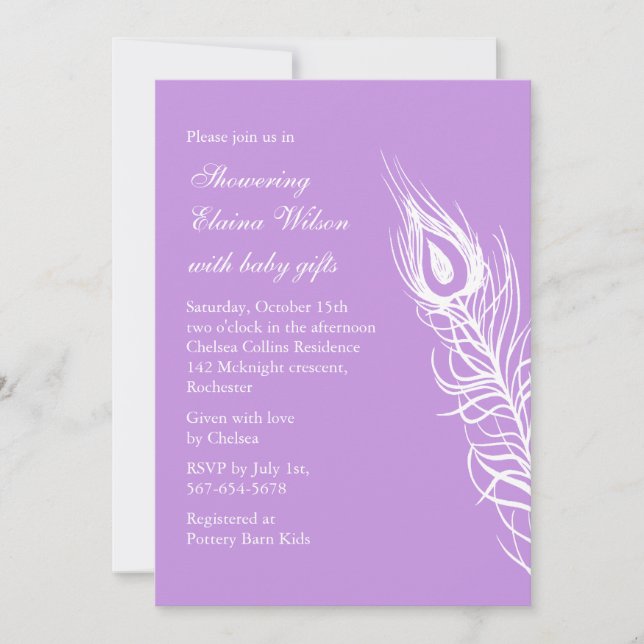 Shake your Tail Feathers Baby Shower Invite purple (Front)