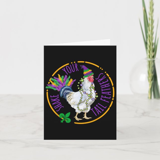 Shake Your Tail Feathers Cute Chicken Funny Mardi  Card (Front)