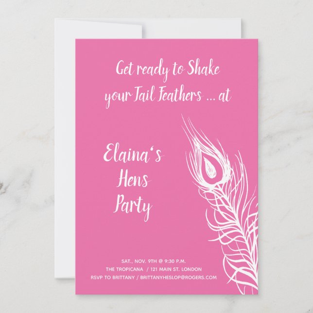 Shake your Tail Feathers Hens Party pink Invitation (Front)