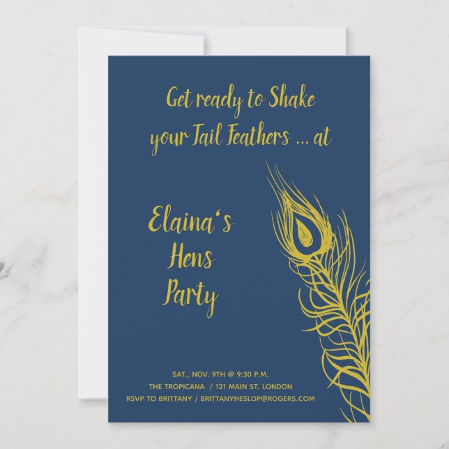 Shake your Tail Feathers Hens Party yellow Invitation (Front)