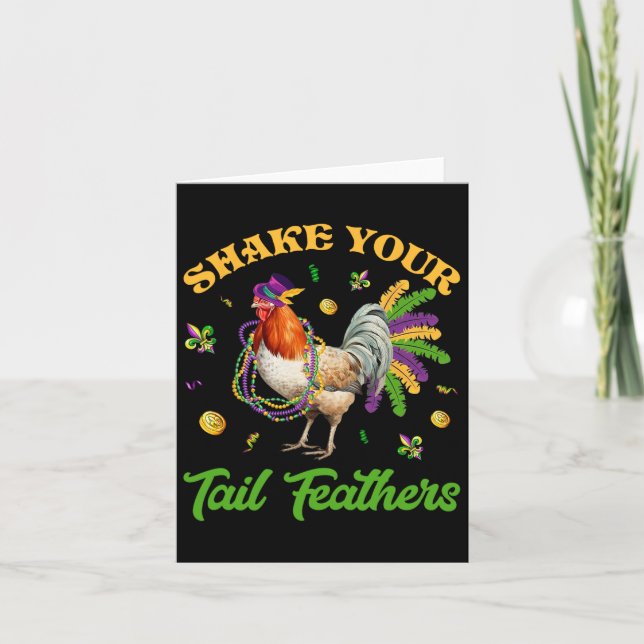 Shake Your Tail Feathers Mardi Gras Chicken Beads  Card (Front)