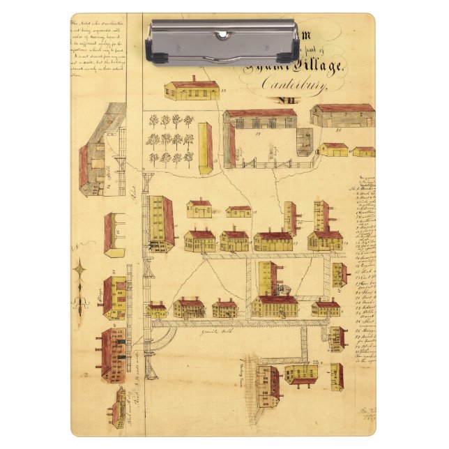 SHAKER VILLAGE MAP, 1849 CLIPBOARD (Front)