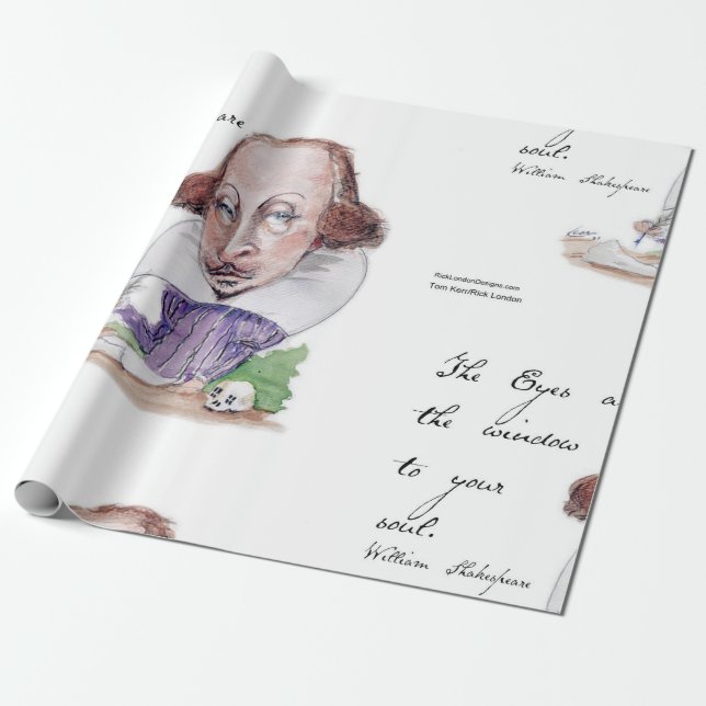 Shakespeare Caricature & Tempest Quote  Wrapping Paper (Unrolled)
