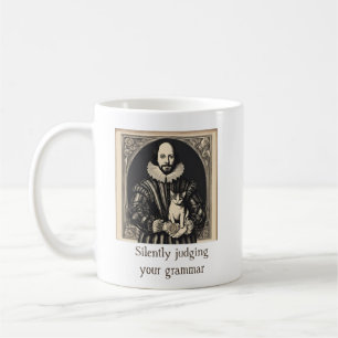 Shakespeare & Cat Silently Judging Grammar Coffee Mug