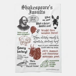 Shakespeare Insults Funny Bookish Theatre Fan Tea Towel