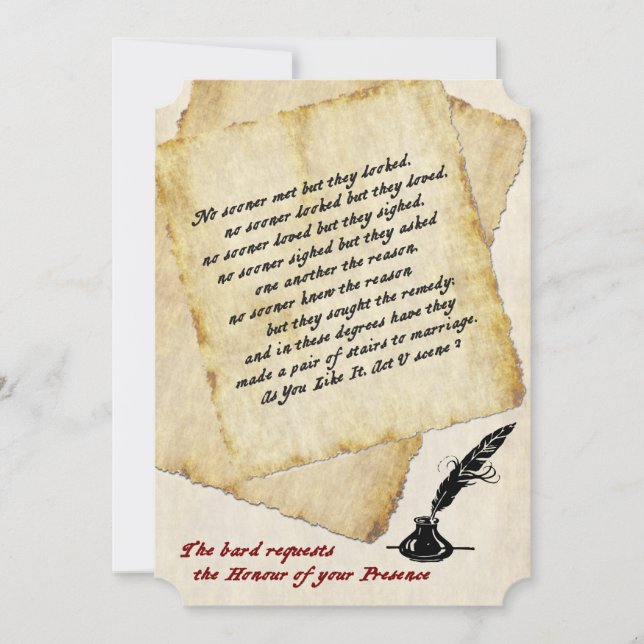 Shakespeare Love Quotations Wedding Invitation (Front)