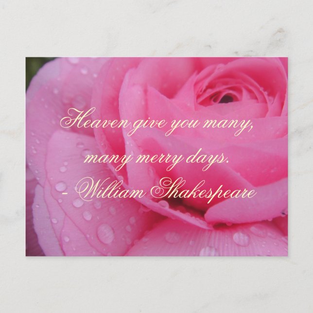 Shakespeare Merry Days Quote , Pink Rose Holiday Postcard (Front)
