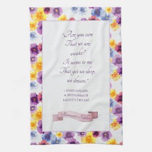 Shakespeare Play Watercolor Pansy Kitchen Towels