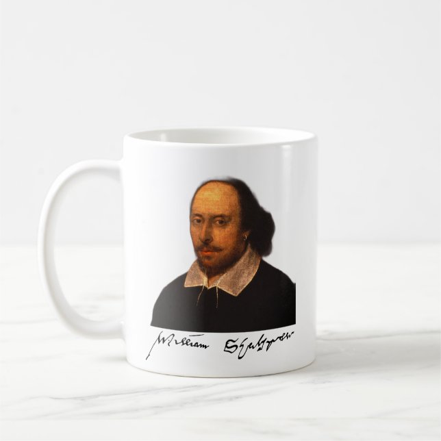 Shakespeare portrait and signature coffee mug (Left)