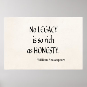 Shakespeare Quote No Legacy So Rich as Honesty Poster