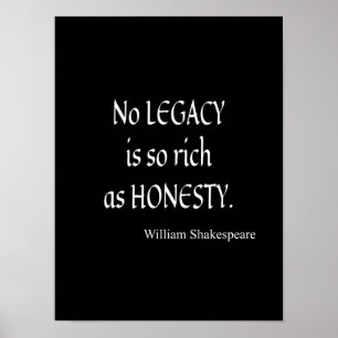 Shakespeare Quote No Legacy So Rich as Honesty Poster
