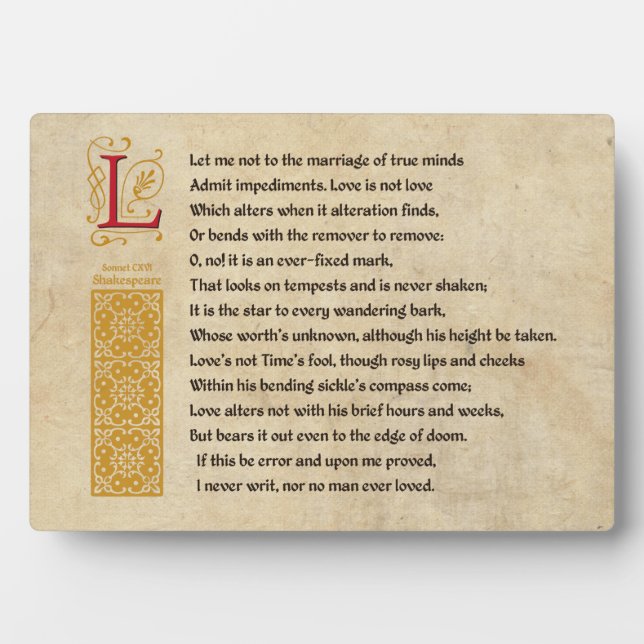 Shakespeare Sonnet 116 (CXVI) on Parchment Plaque (Front)