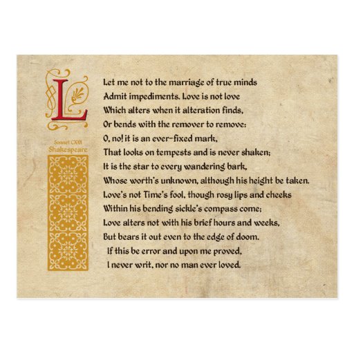 Image of Shakespeare Sonnet 116 (CXVI) on Parchment Postcard