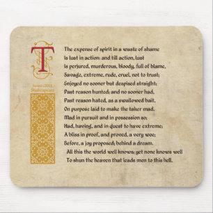 Shakespeare Sonnet 129 (CXXIX) on Parchment Mouse Mat