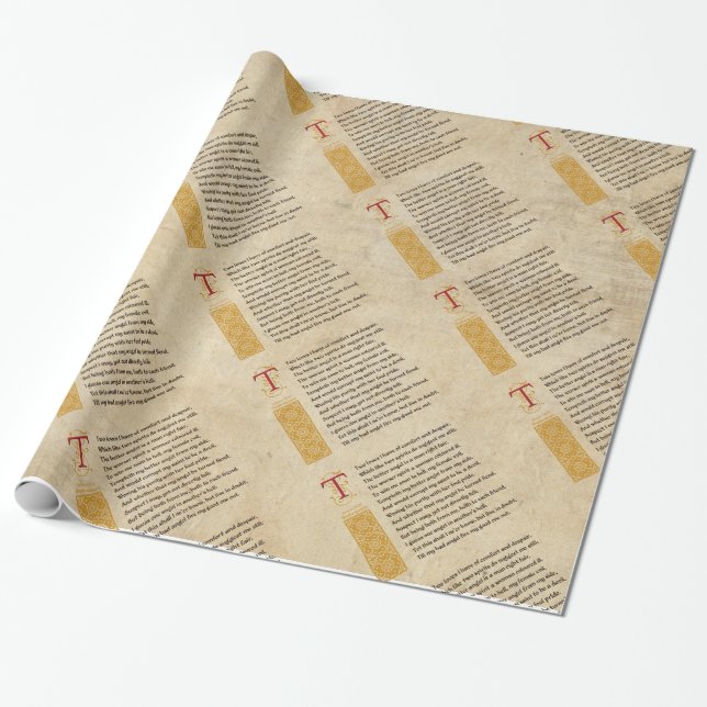 Shakespeare Sonnet 144 (CXLIV) on Parchment Wrapping Paper (Unrolled)