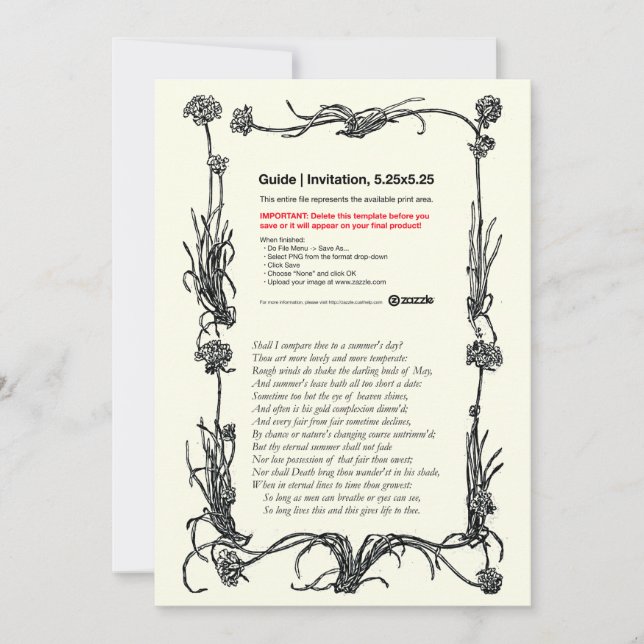 Shakespeare Sonnet # 18 Invitation (Front)