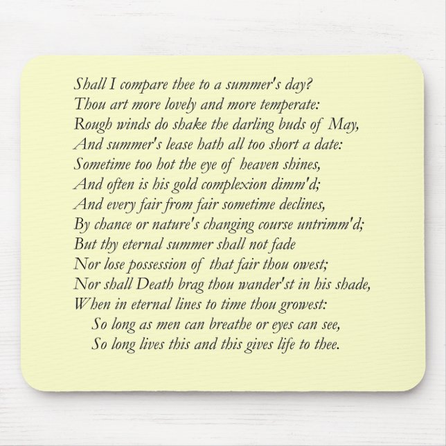 Shakespeare Sonnet # 18 Mouse Mat (Front)