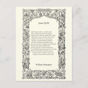 Shakespeare Sonnet # 18 Postcard
