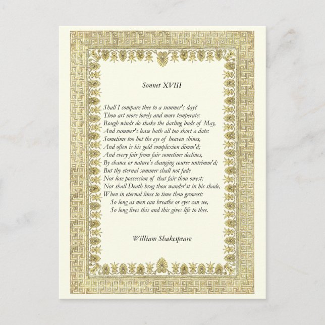 Shakespeare Sonnet # 18 Postcard (Front)