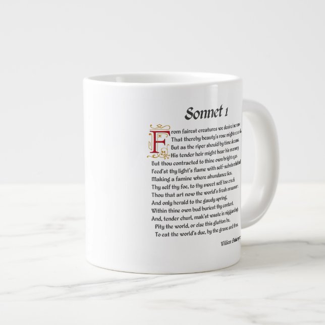 Shakespeare Sonnet 1 Large Coffee Mug (Front Right)