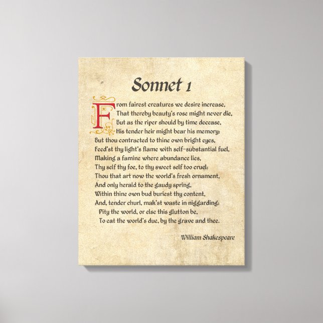 Shakespeare Sonnet 1 Parchment Canvas Print (Front)