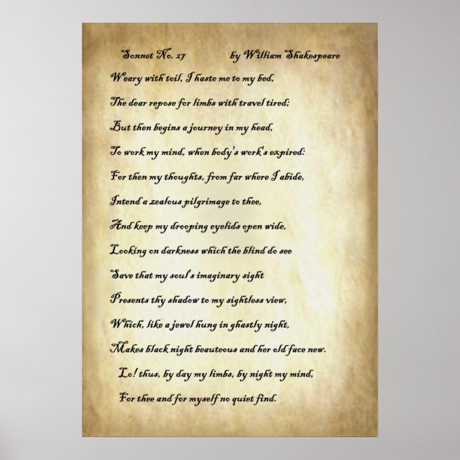 Shakespeare Sonnet 27 Poster (Front)