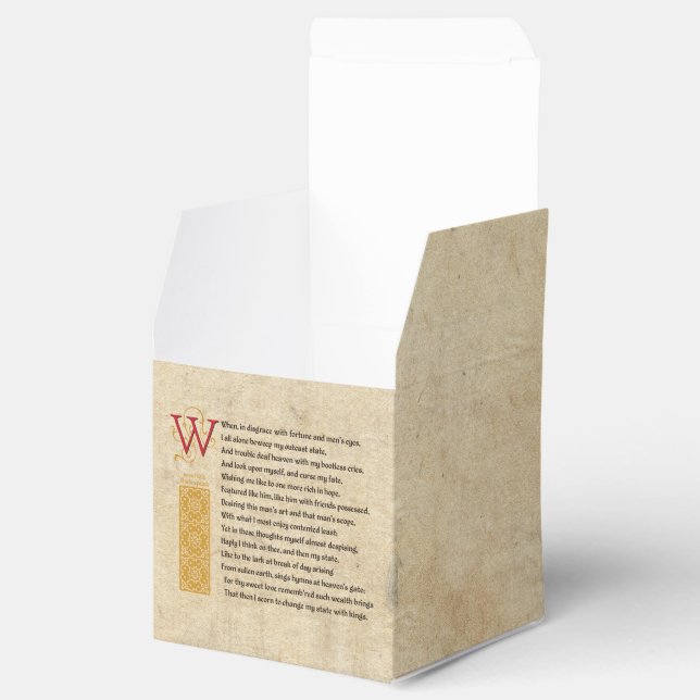 Shakespeare Sonnet 29 (XXIX) on Parchment Favour Box (Opened)