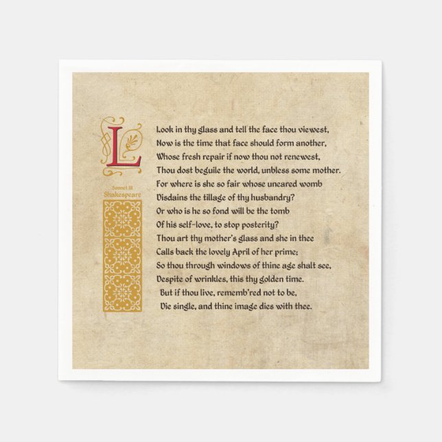 Shakespeare Sonnet 3 (III) on Parchment Napkin (Front)