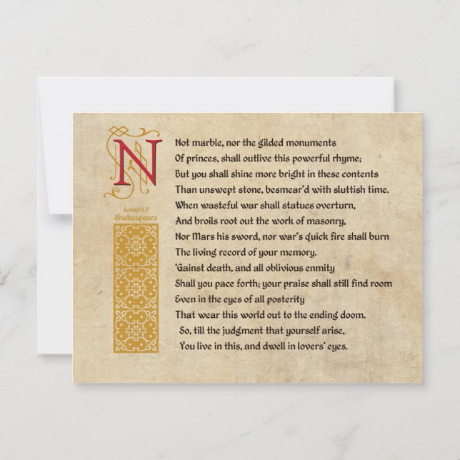 Shakespeare Sonnet 55 (LV) on Parchment Invitation (Back)